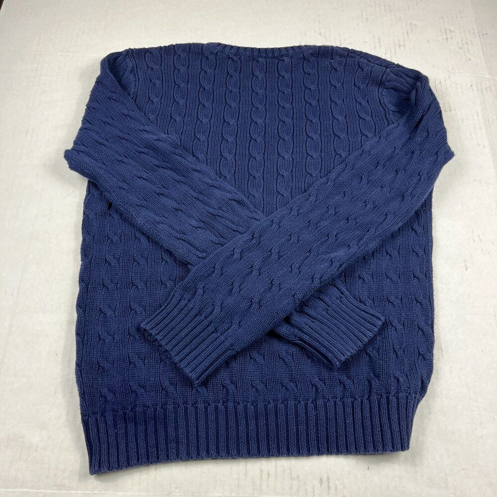 Ralph Lauren Sport Womens V-Neck Sweater Blue Long Sleeve Cable Knit Pullover XL - Picture 9 of 10